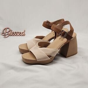 🥼DR.SCHOLLS🥼 MARIAH BLOCK🩴 HEELED LIGHT/ BROWN SMOOTH FABRIC LADIES  8.5 NWOB
